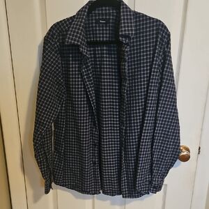 Theory Men's Large Navy and White Checked Lightweight Shirt Jacket